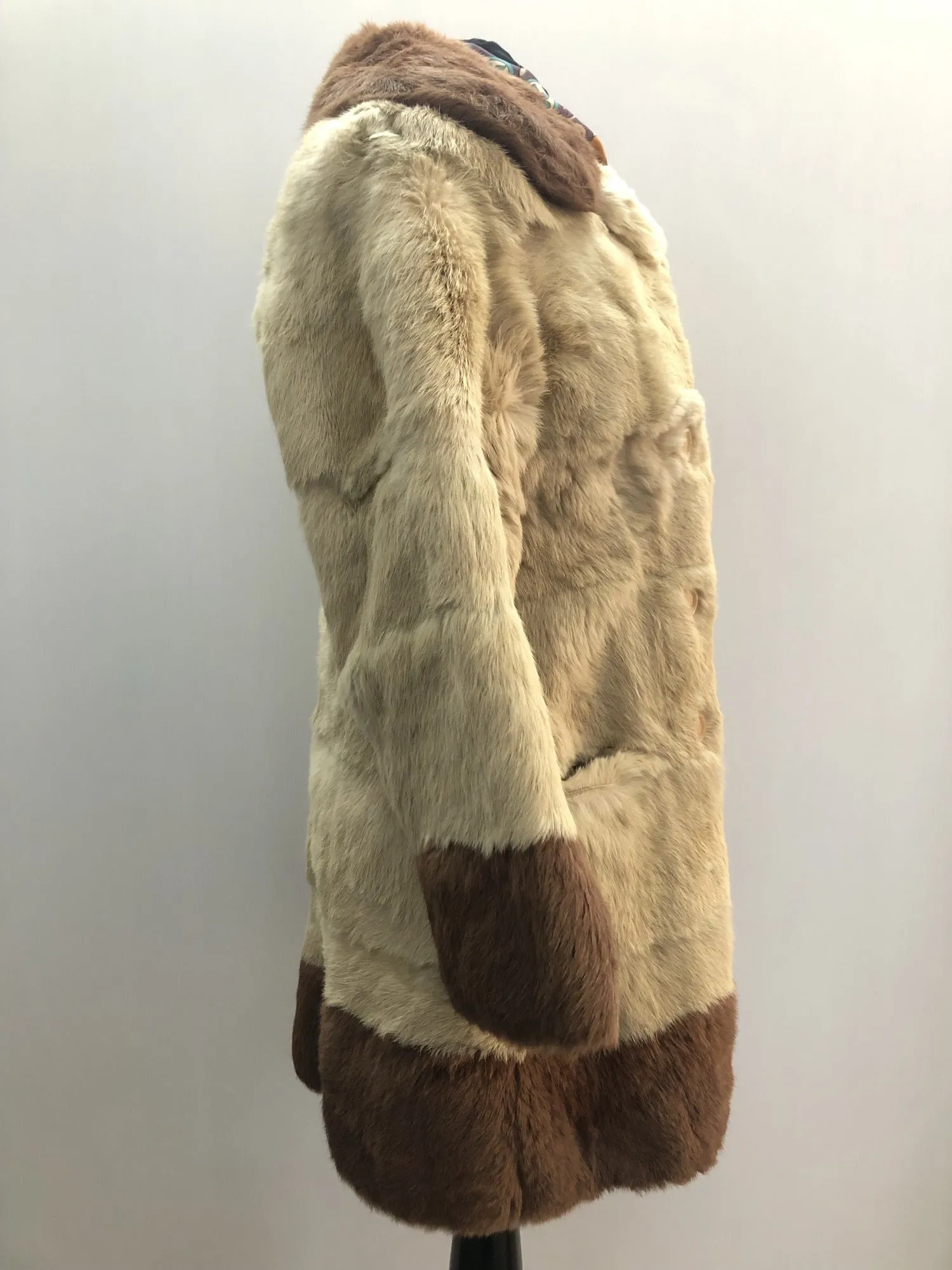 1970s Coney Fur Jacket in Cream and Brown - Size UK 10