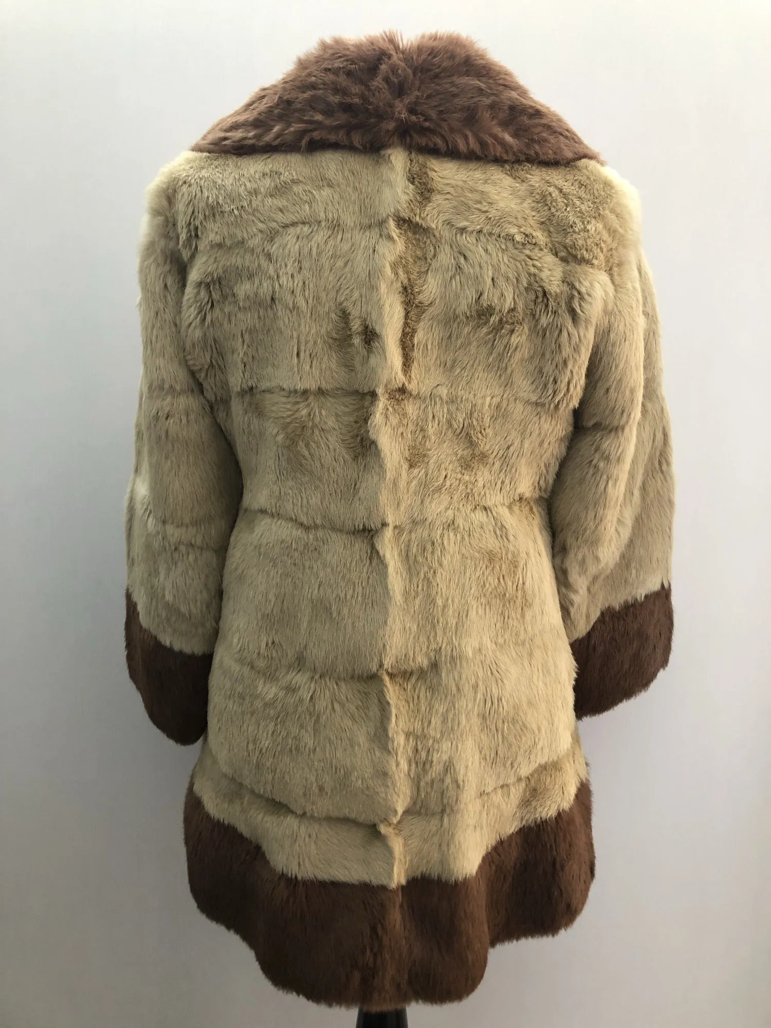 1970s Coney Fur Jacket in Cream and Brown - Size UK 10