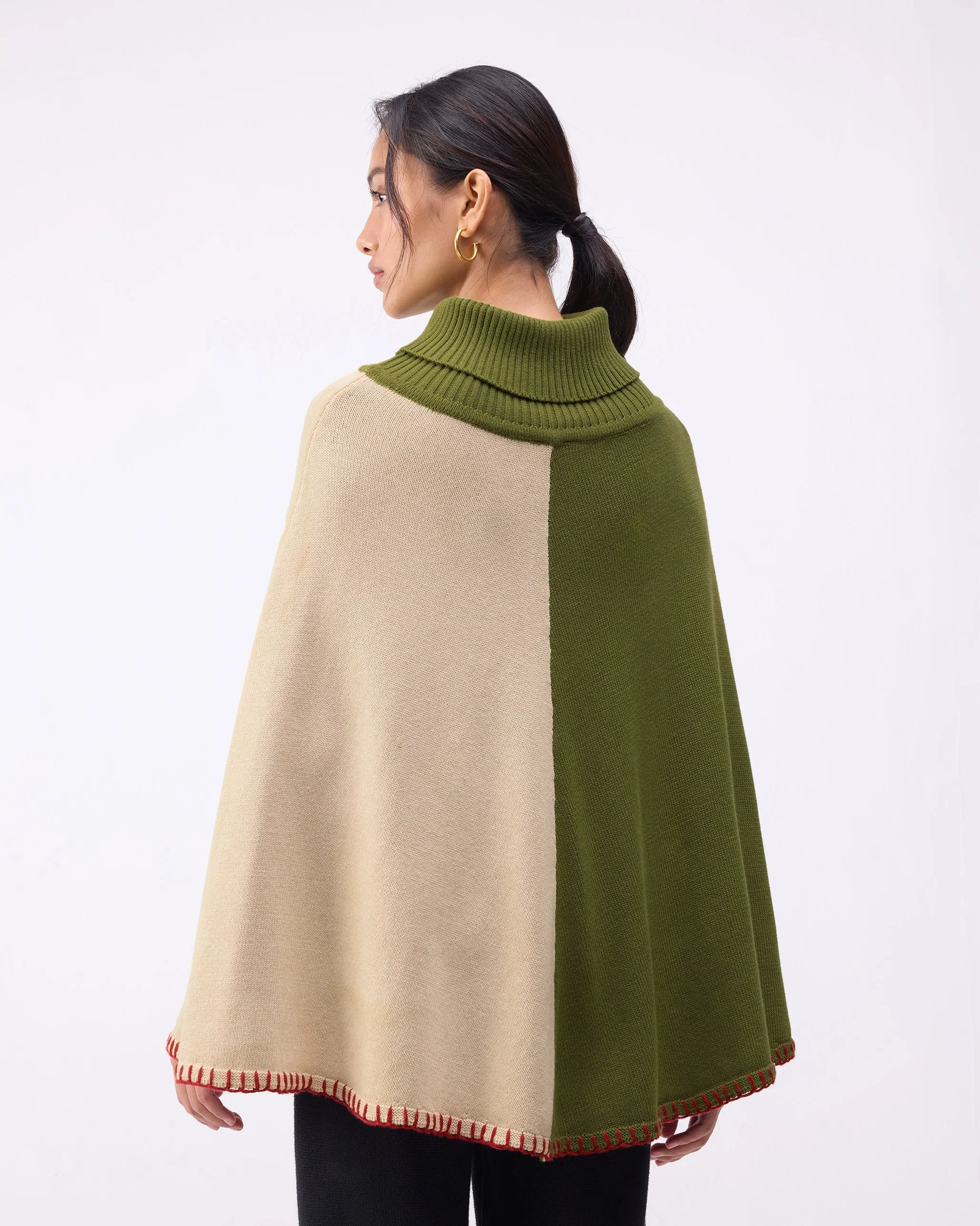 Alpine Poncho - Olive & Oatmeal