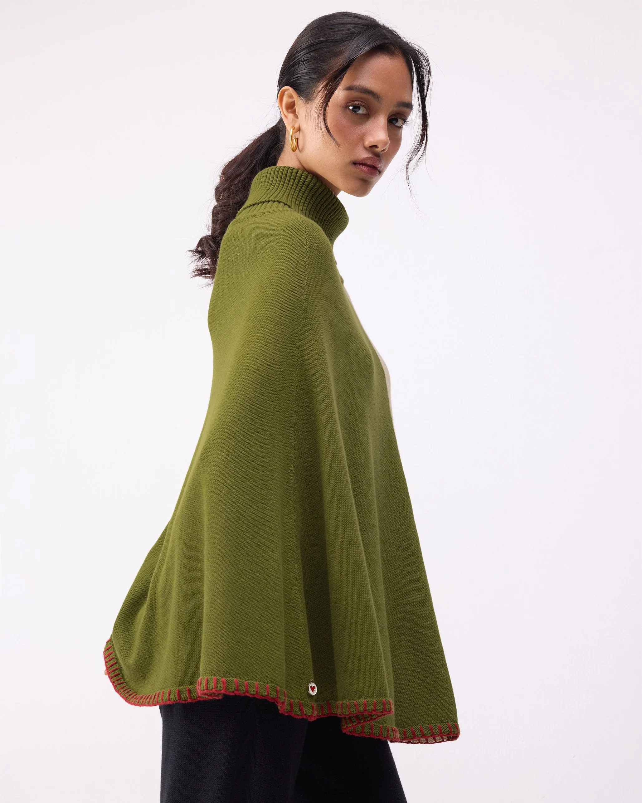 Alpine Poncho - Olive & Oatmeal