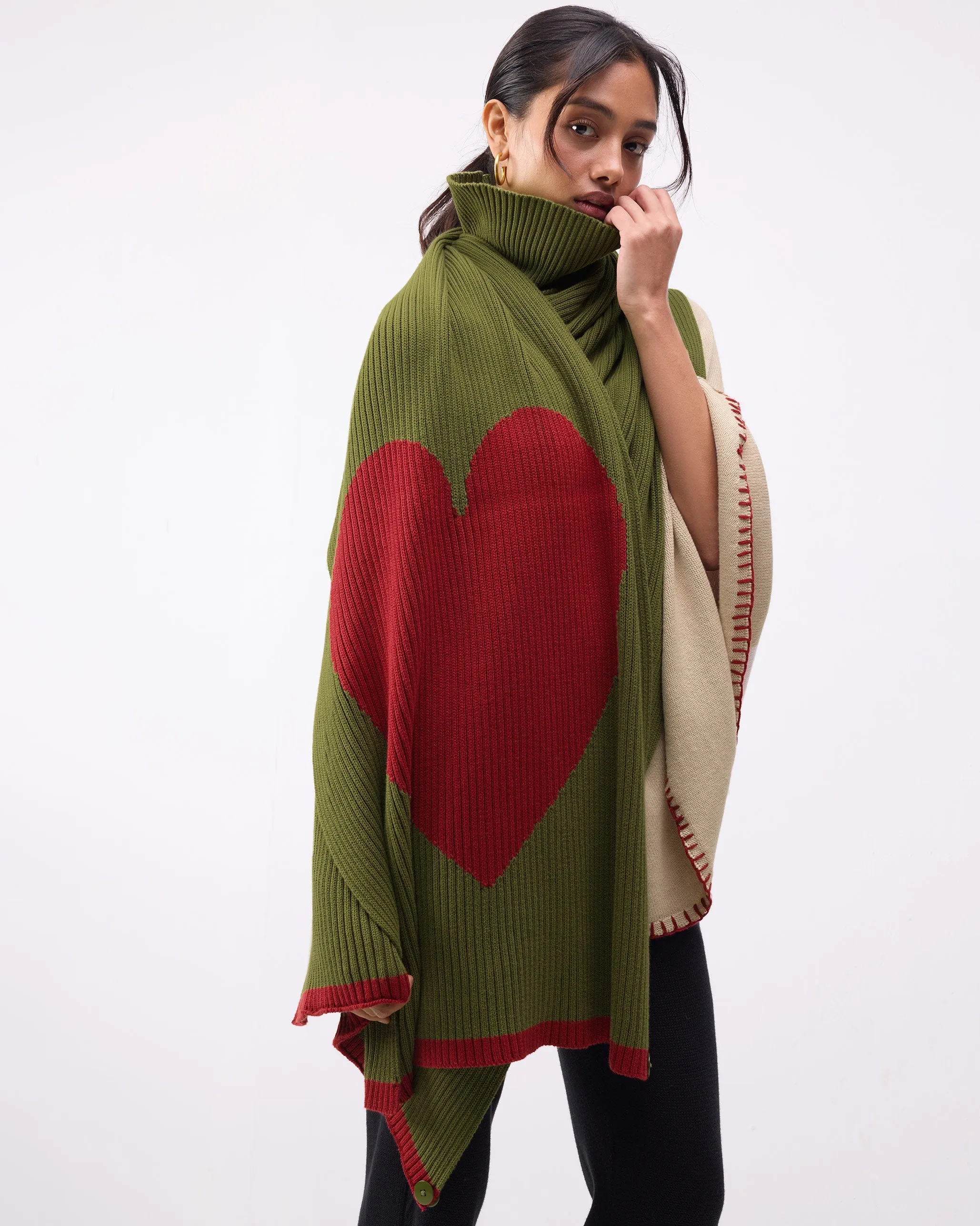 Alpine Poncho - Olive & Oatmeal