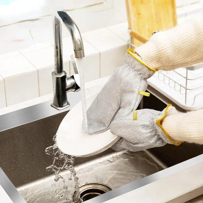 Bamboo fiber dishwashing gloves with cleaning thread