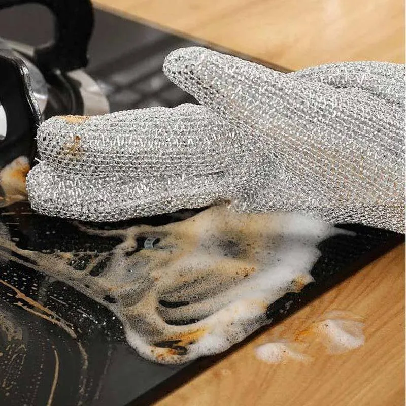 Bamboo fiber dishwashing gloves with cleaning thread