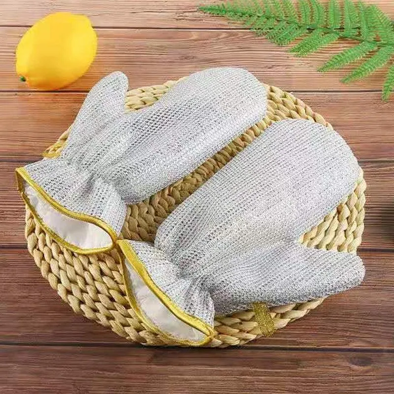 Bamboo fiber dishwashing gloves with cleaning thread