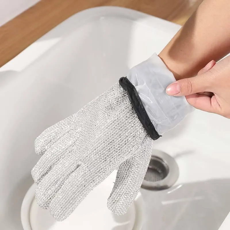 Bamboo fiber dishwashing gloves with cleaning thread