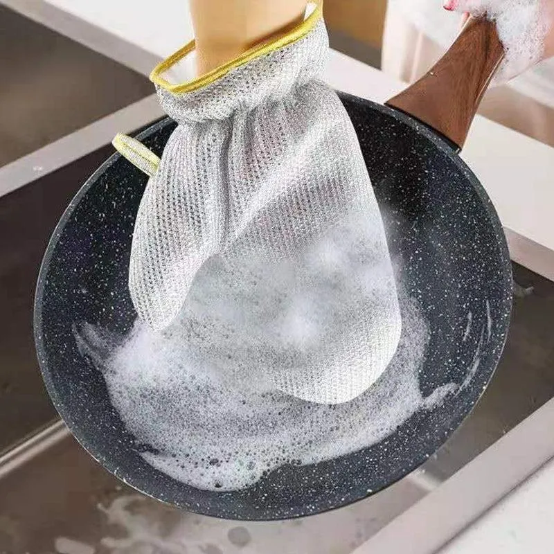 Bamboo fiber dishwashing gloves with cleaning thread
