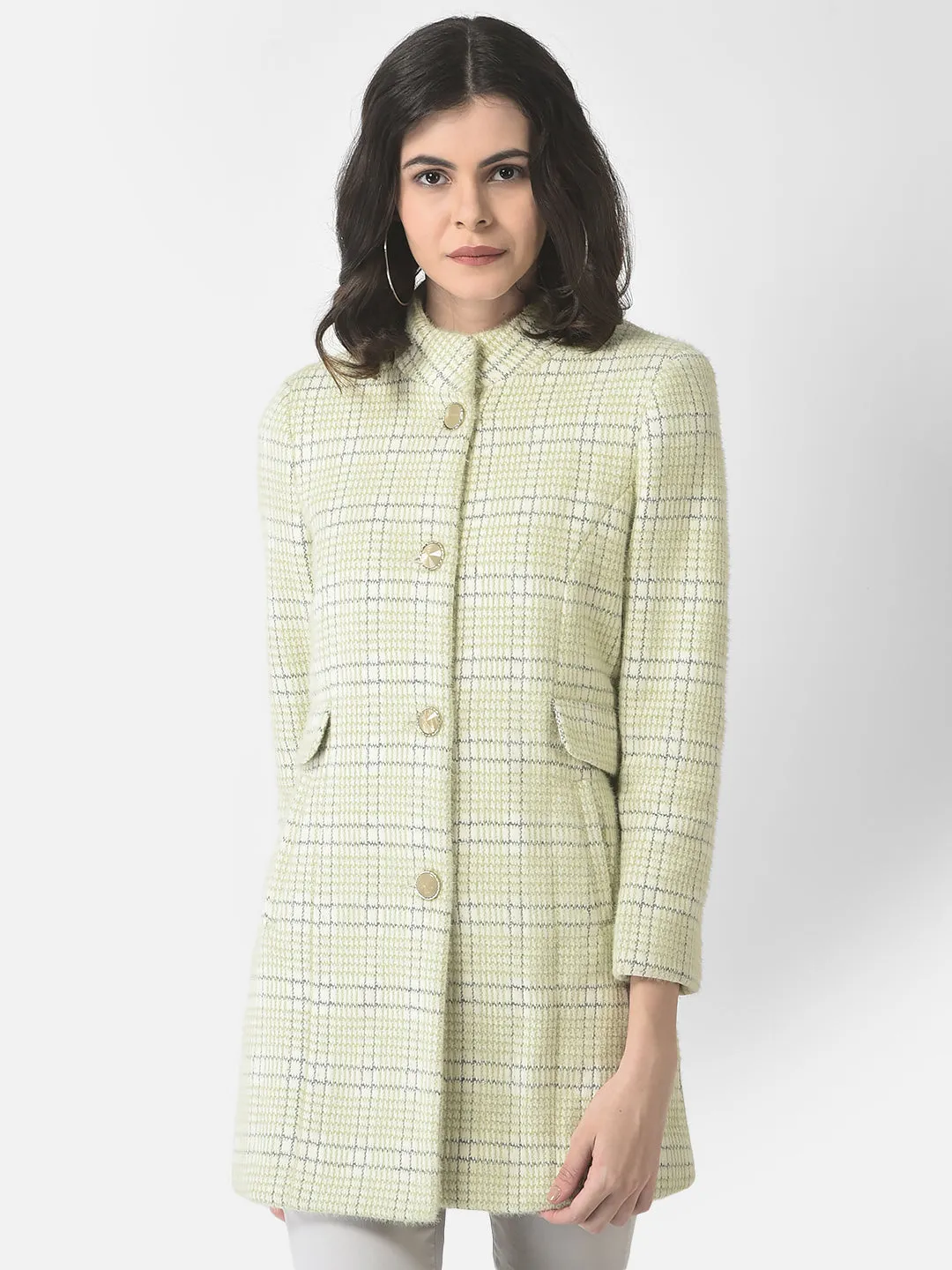 Beige Checked Over-Coat