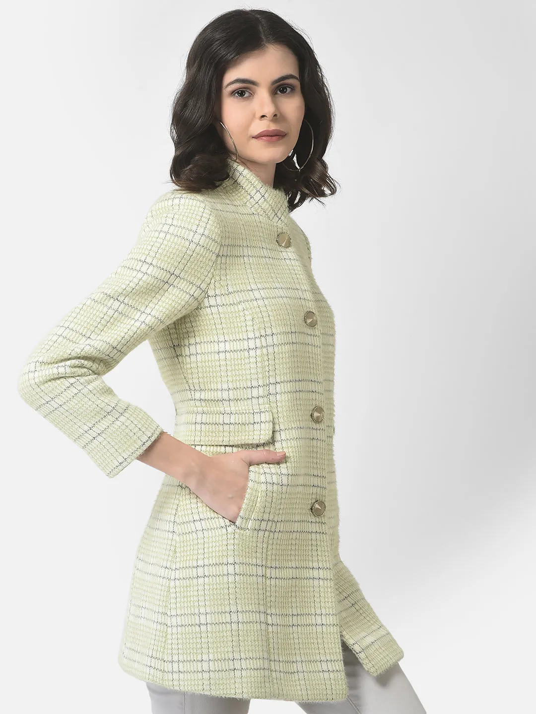 Beige Checked Over-Coat