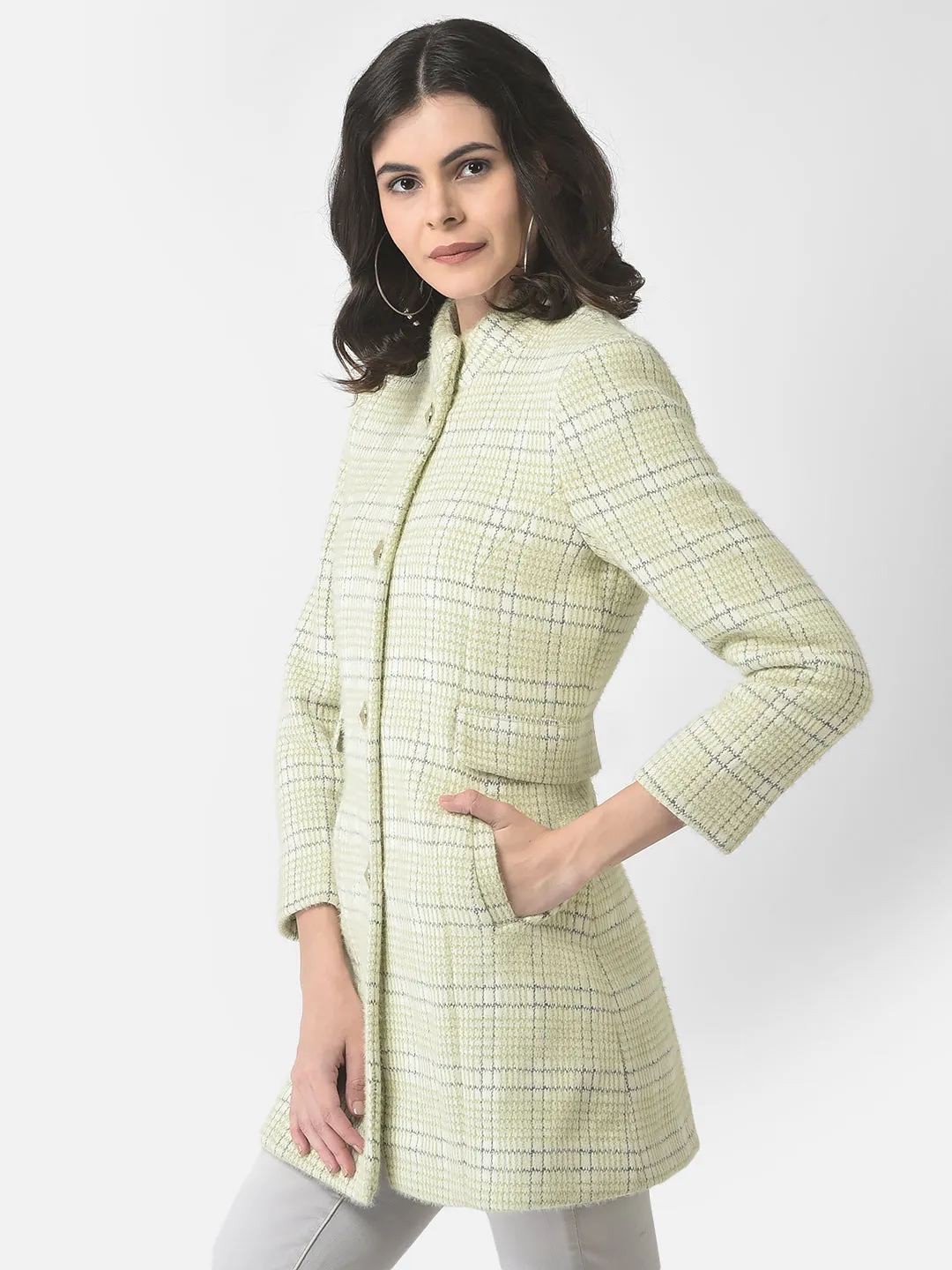 Beige Checked Over-Coat
