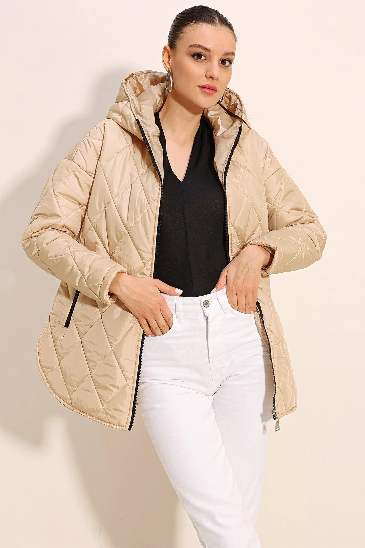BGD Women Hooded Quilted Jacket - Beige - Avondale