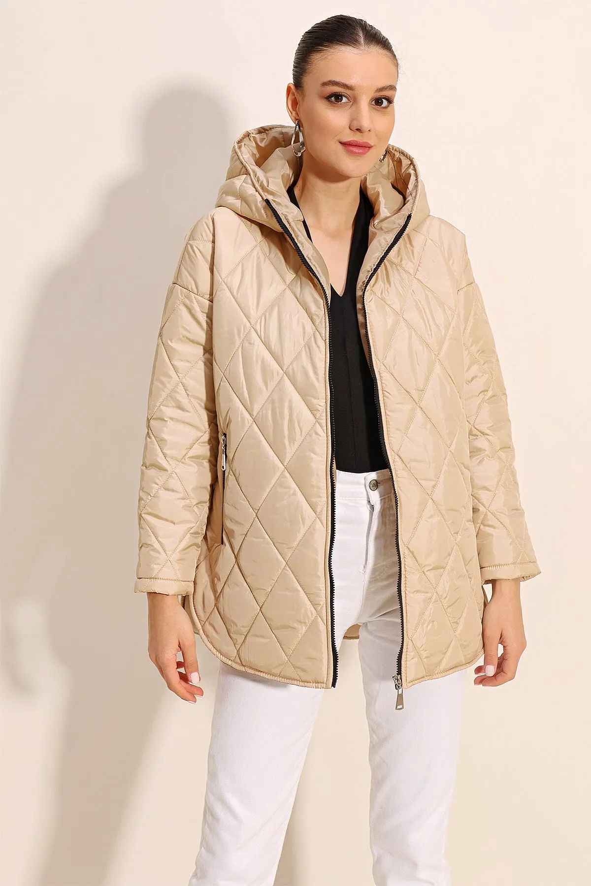 BGD Women Hooded Quilted Jacket - Beige - Avondale