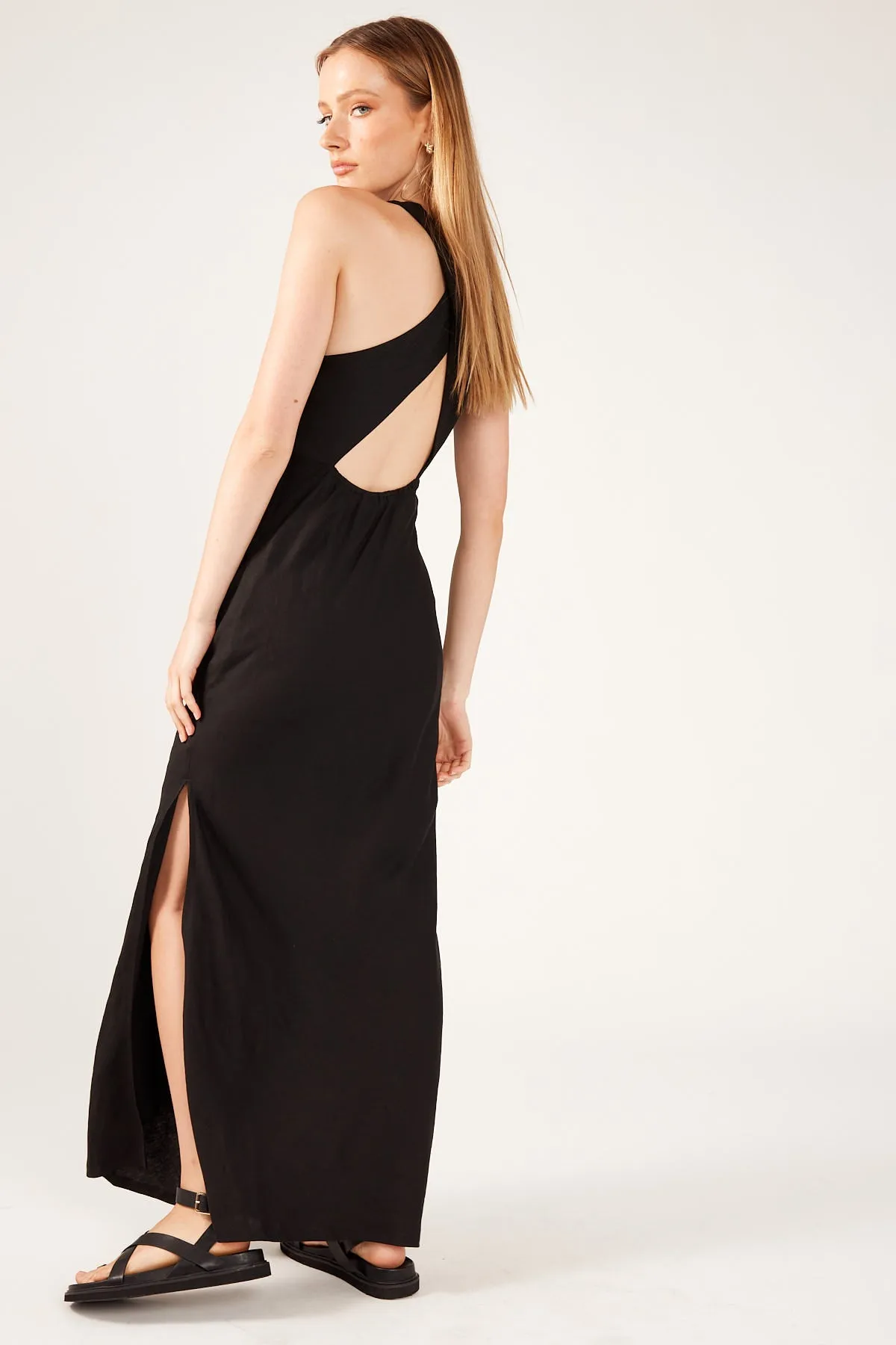Black Linen Blend Maxi Dress