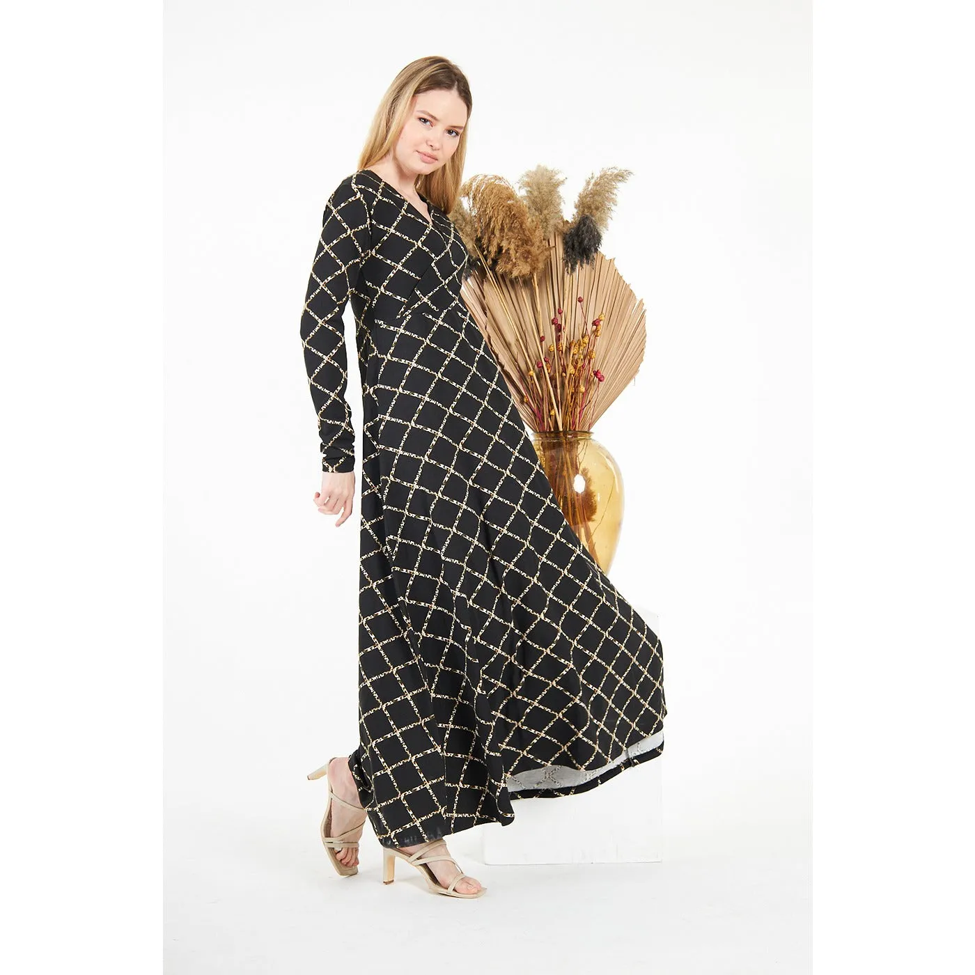 Black Pattern Printed Long Dress