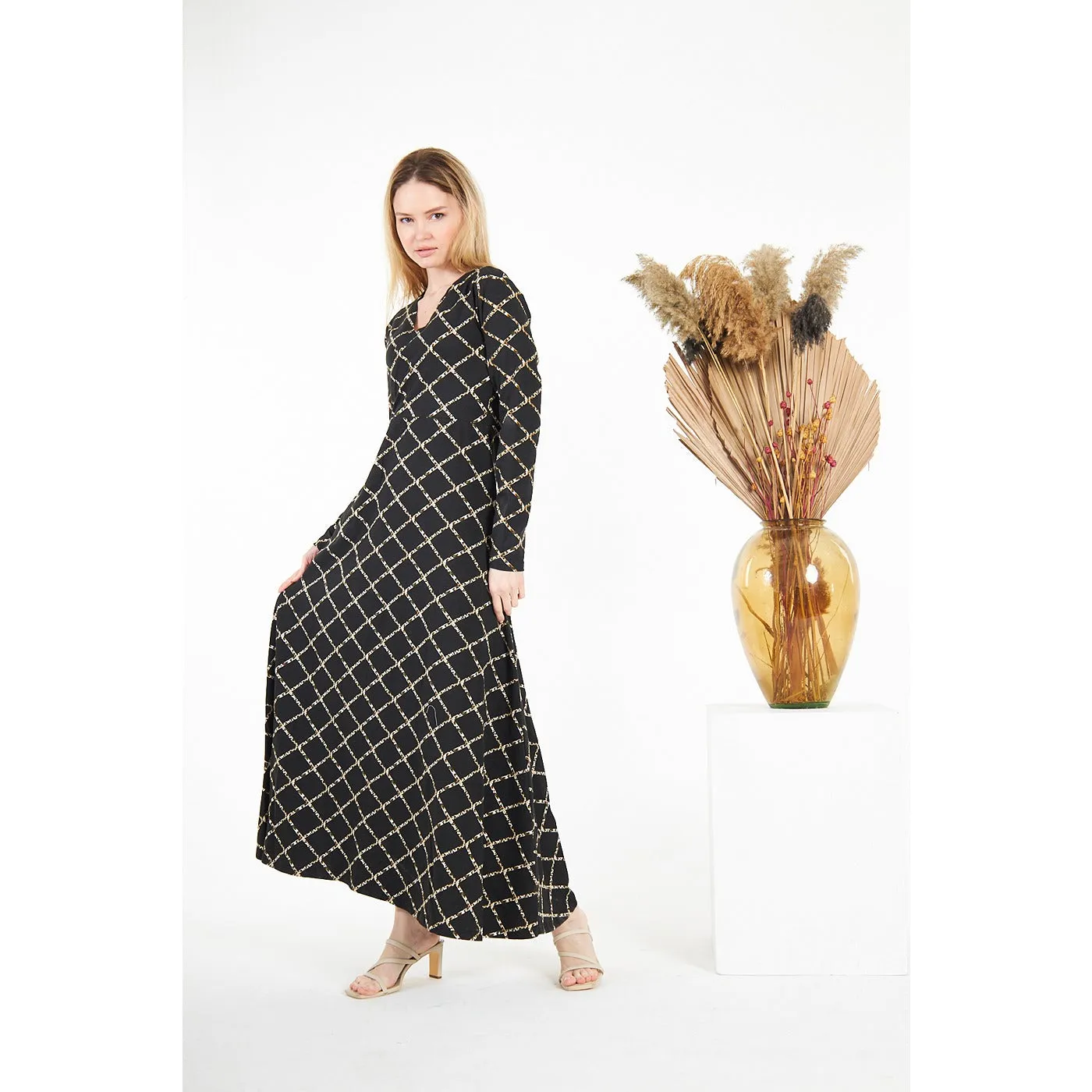 Black Pattern Printed Long Dress