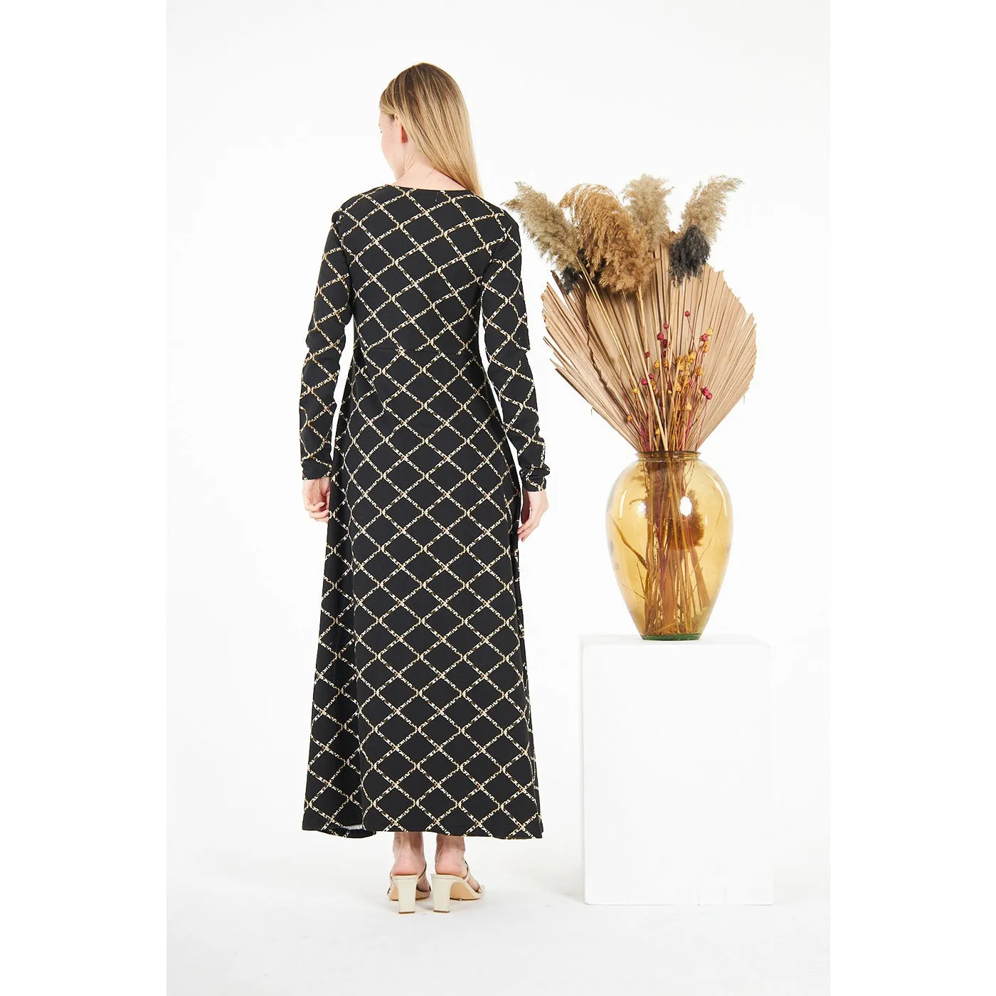 Black Pattern Printed Long Dress