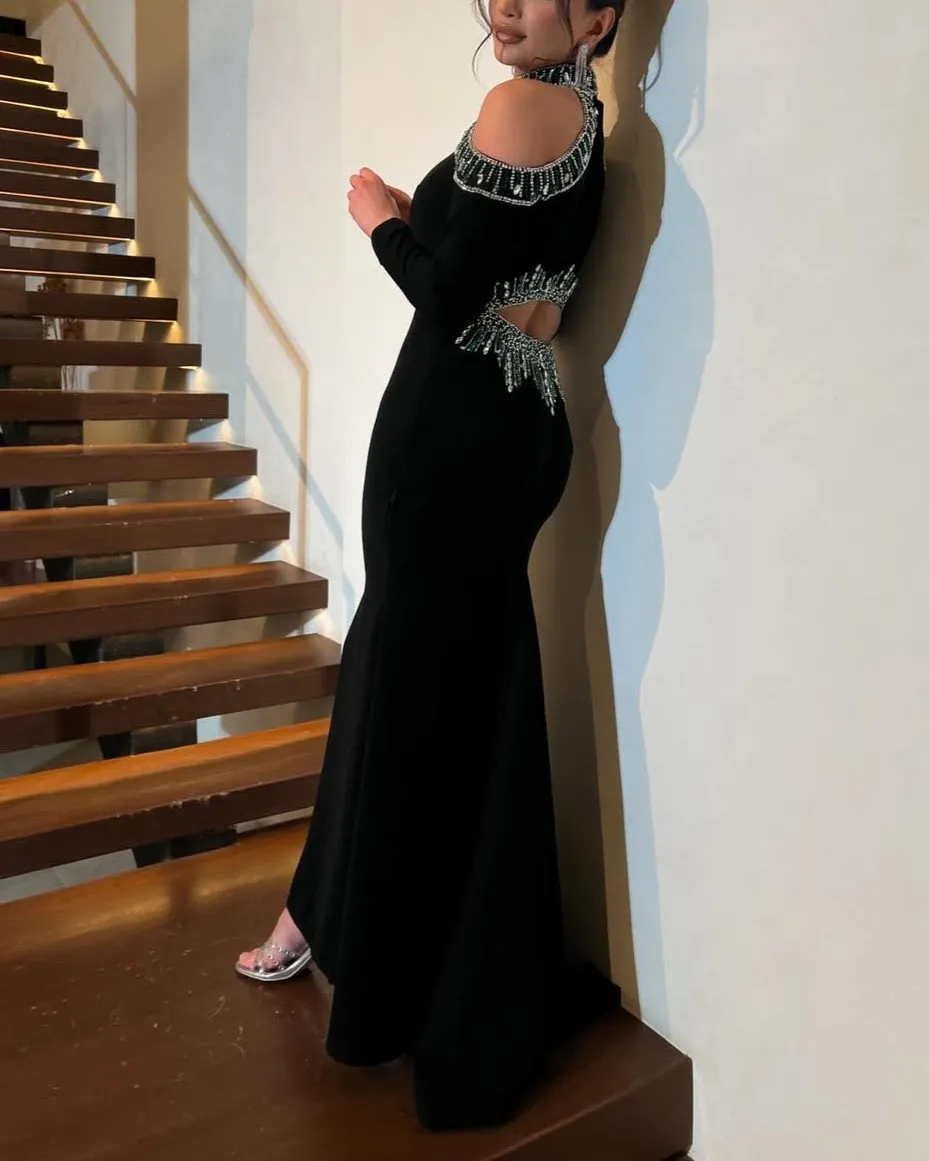 Black Shiny Strapless Gown Dress