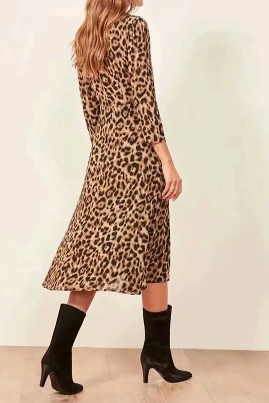 Boho Midi Dress,  Brown Tiger