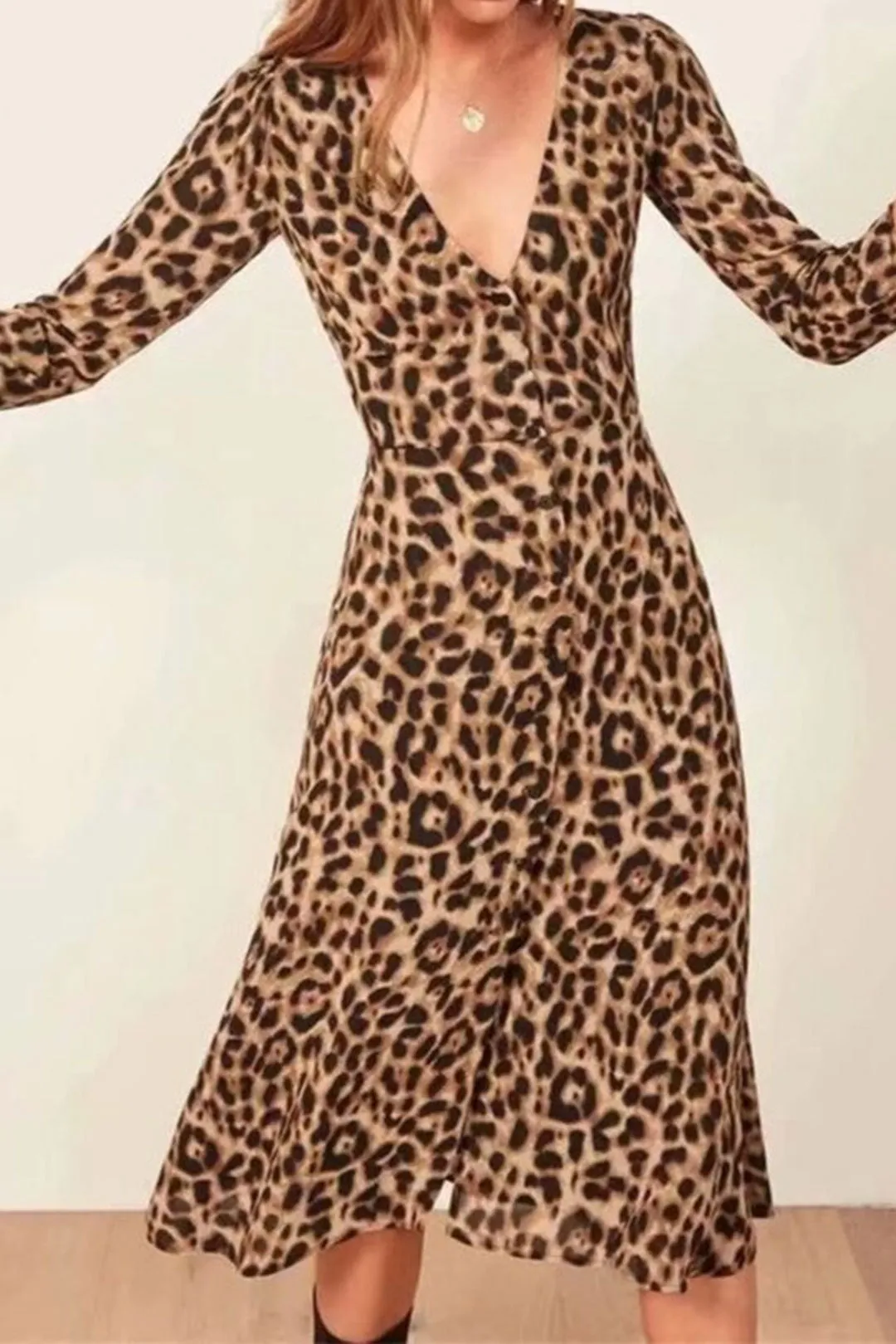Boho Midi Dress,  Brown Tiger
