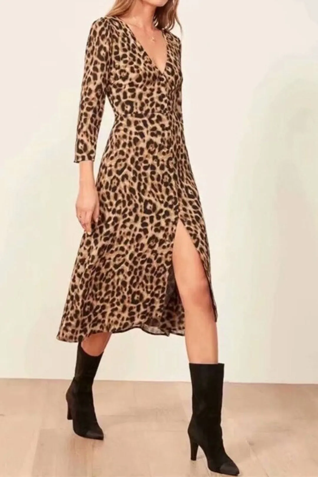 Boho Midi Dress,  Brown Tiger