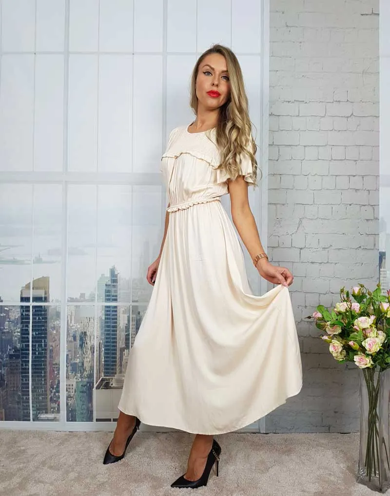 Boho Midi Dress, Ruffle Grace in Black