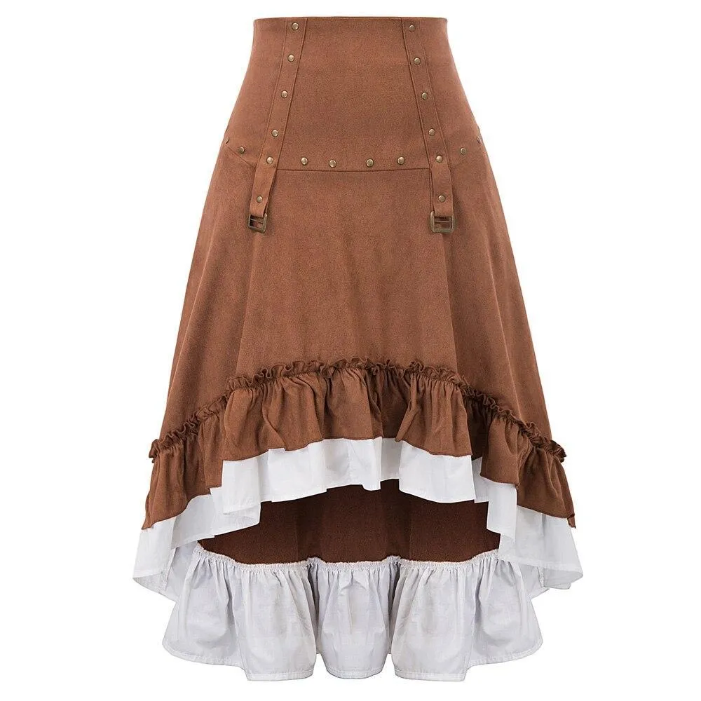 Brown pleated steampunk skirt