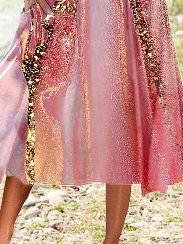 Casual Dress Lace Dress Swing Dress Ombre Marble Print Lace Patchwork Strap Midi Dress Fashion Streetwear Outdoor Date Sleeveless Loose Fit Pink Summer Spring S M L XL XXL for Women