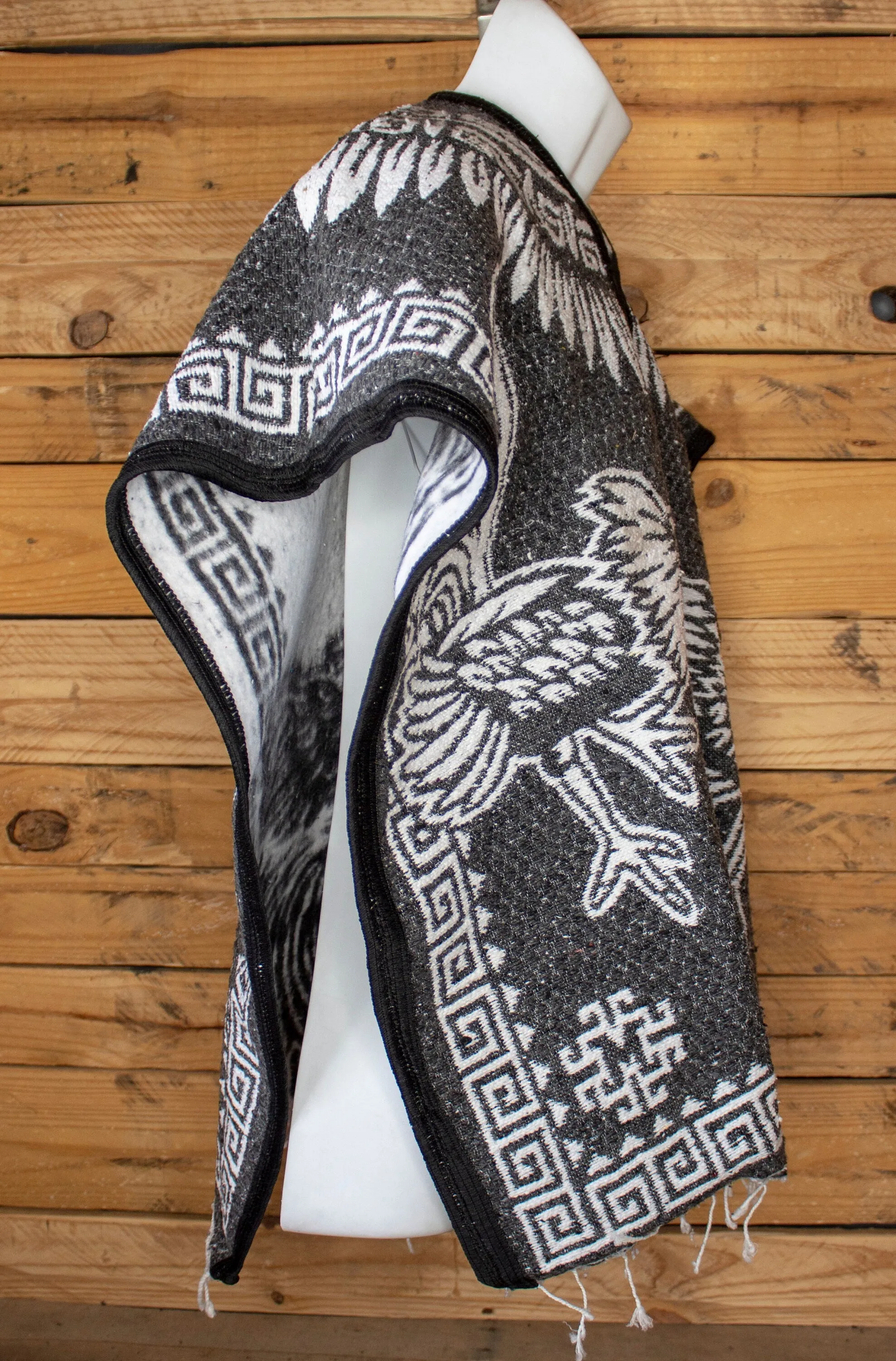CHILDRENS YOUTH kids sized ROOSTER Gallos 2 sided reversible Mexican Poncho rebozo gaban