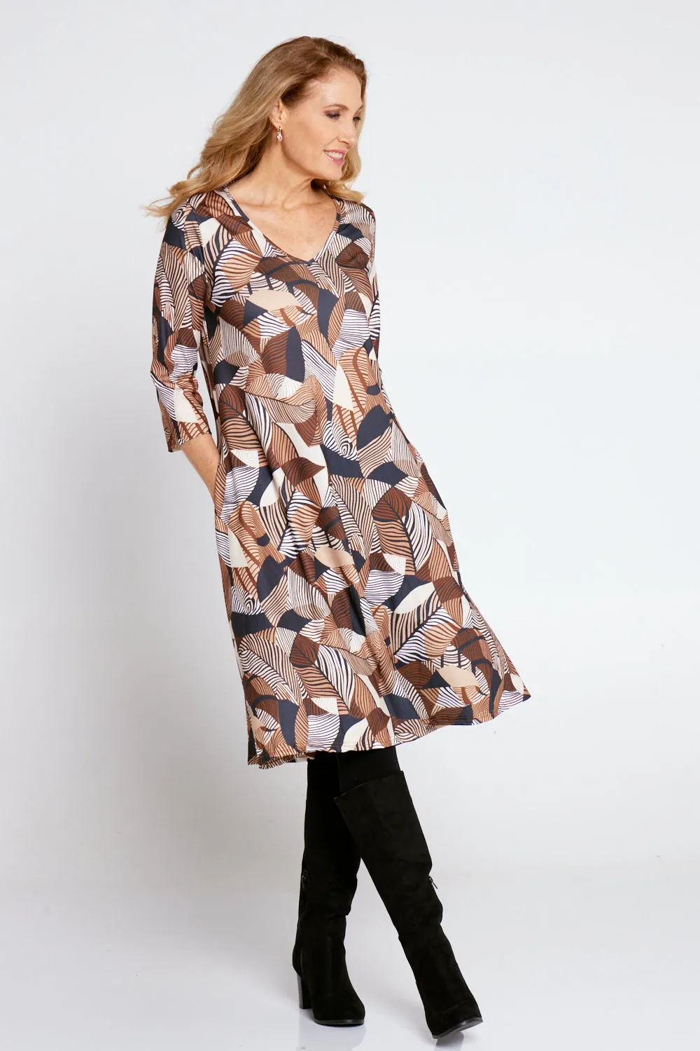 Christobel Sleeved Dress - Autumnal Choc