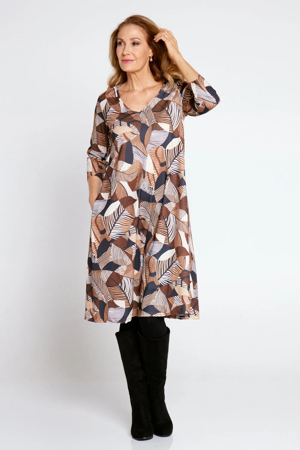 Christobel Sleeved Dress - Autumnal Choc