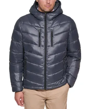Club Room Mens Puffer Jacket Coat Medium Grey Hooded Solid