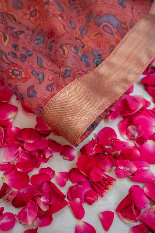 Coral Peach Kalamkari Top & Skirt
