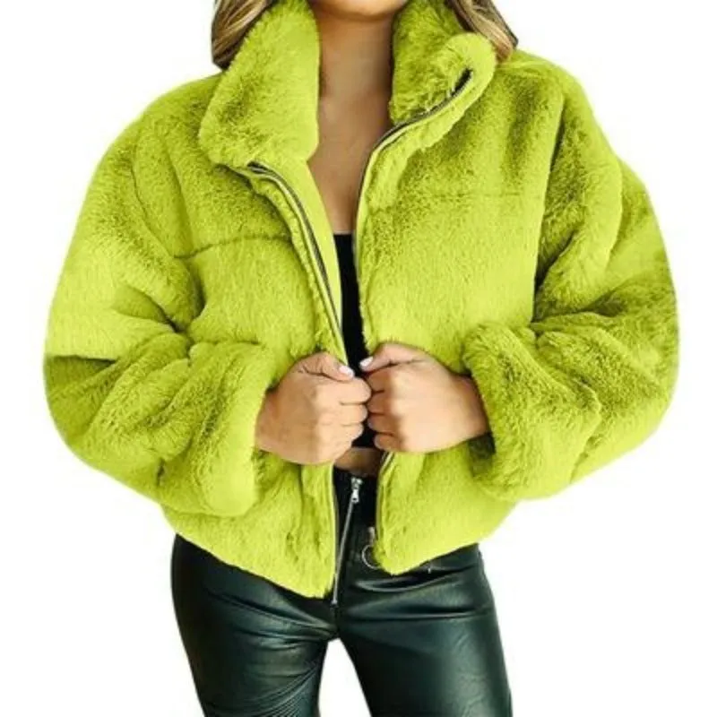 Cropped Fluffy Faux Fur Overcoat