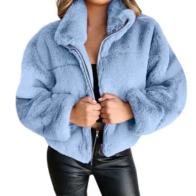 Cropped Fluffy Faux Fur Overcoat