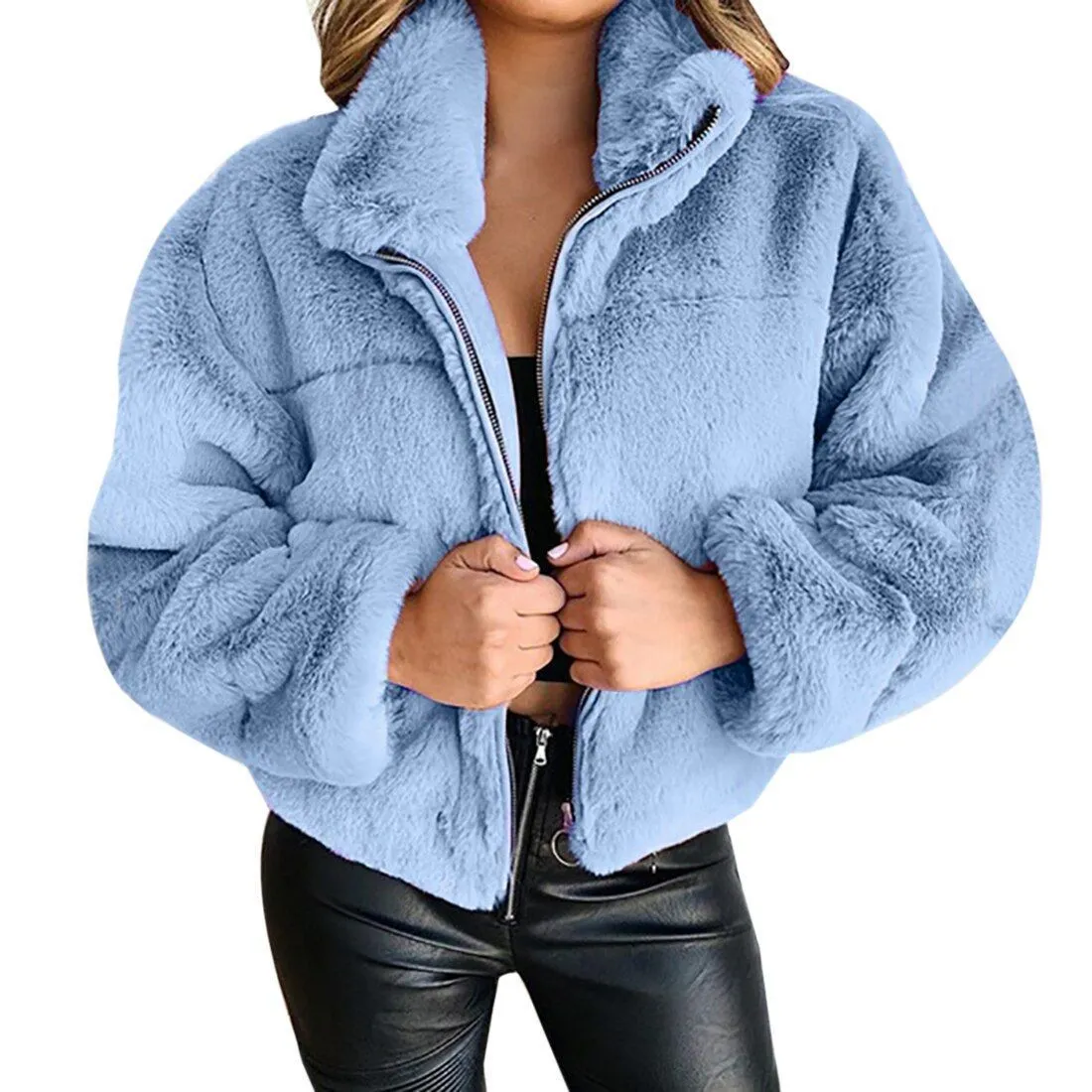 Cropped Fluffy Faux Fur Overcoat