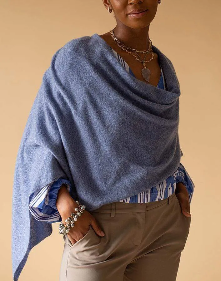 Denim Blue Ruana Cashmere Poncho