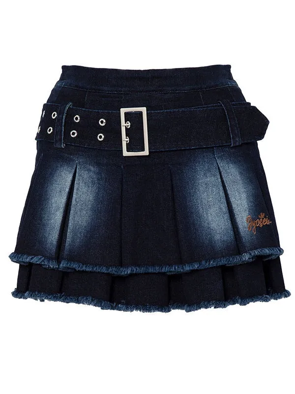 Denim Puff Sleeve Top & Pleated Skirt