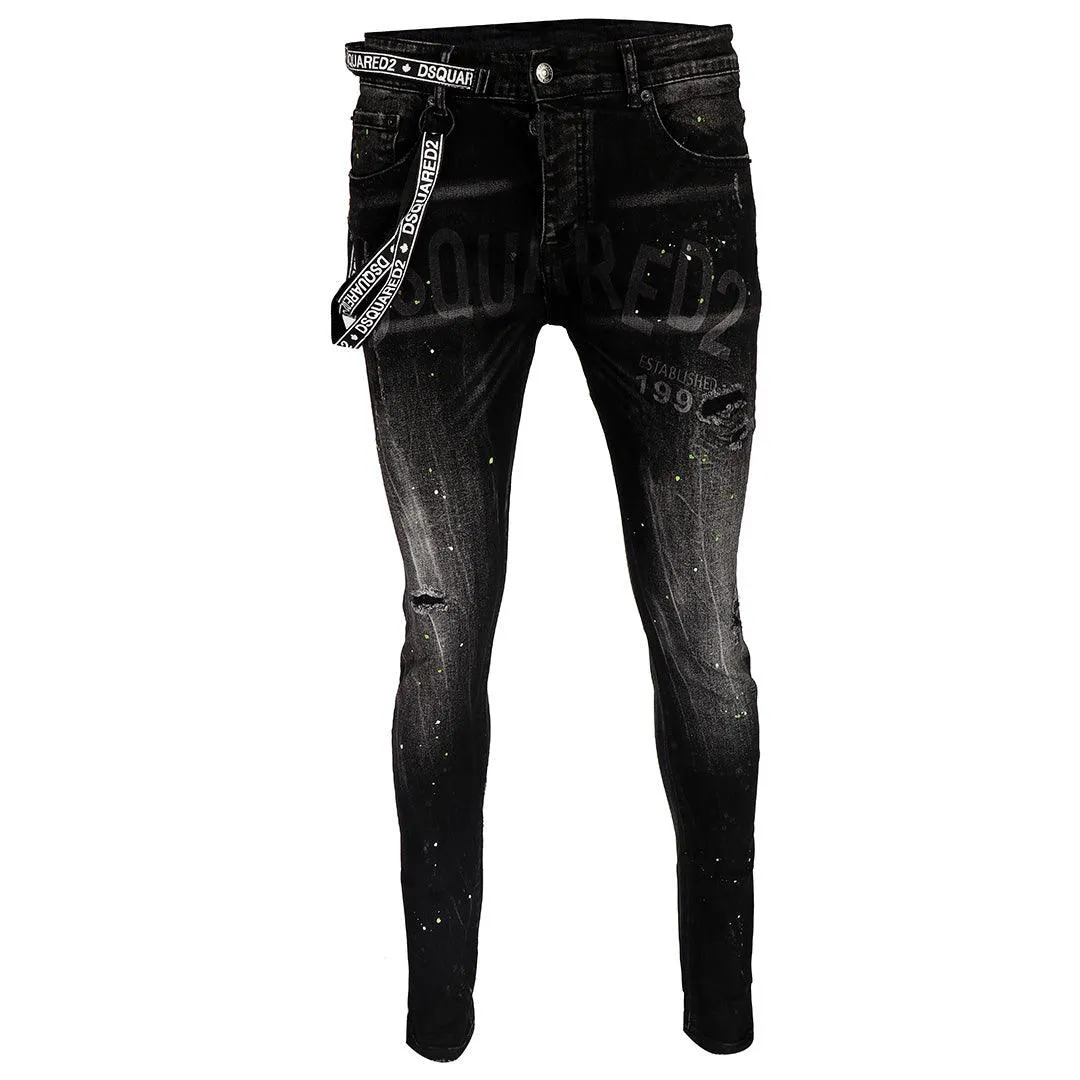 DSQ2 Men's Urban Styled Ripped Jeans- Black