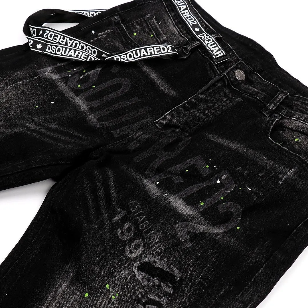 DSQ2 Men's Urban Styled Ripped Jeans- Black