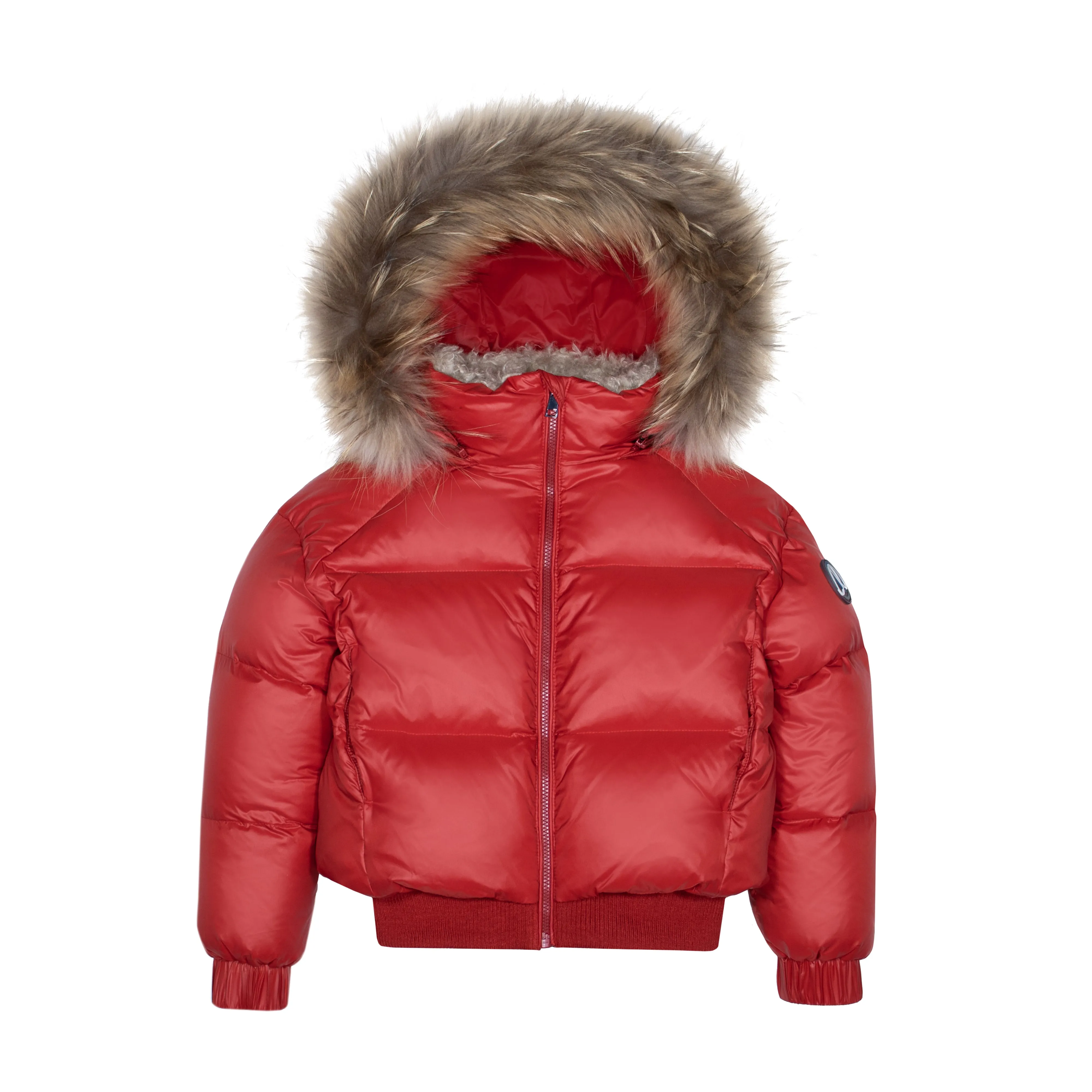 Ellabee Shearling Collar Bomber in Red