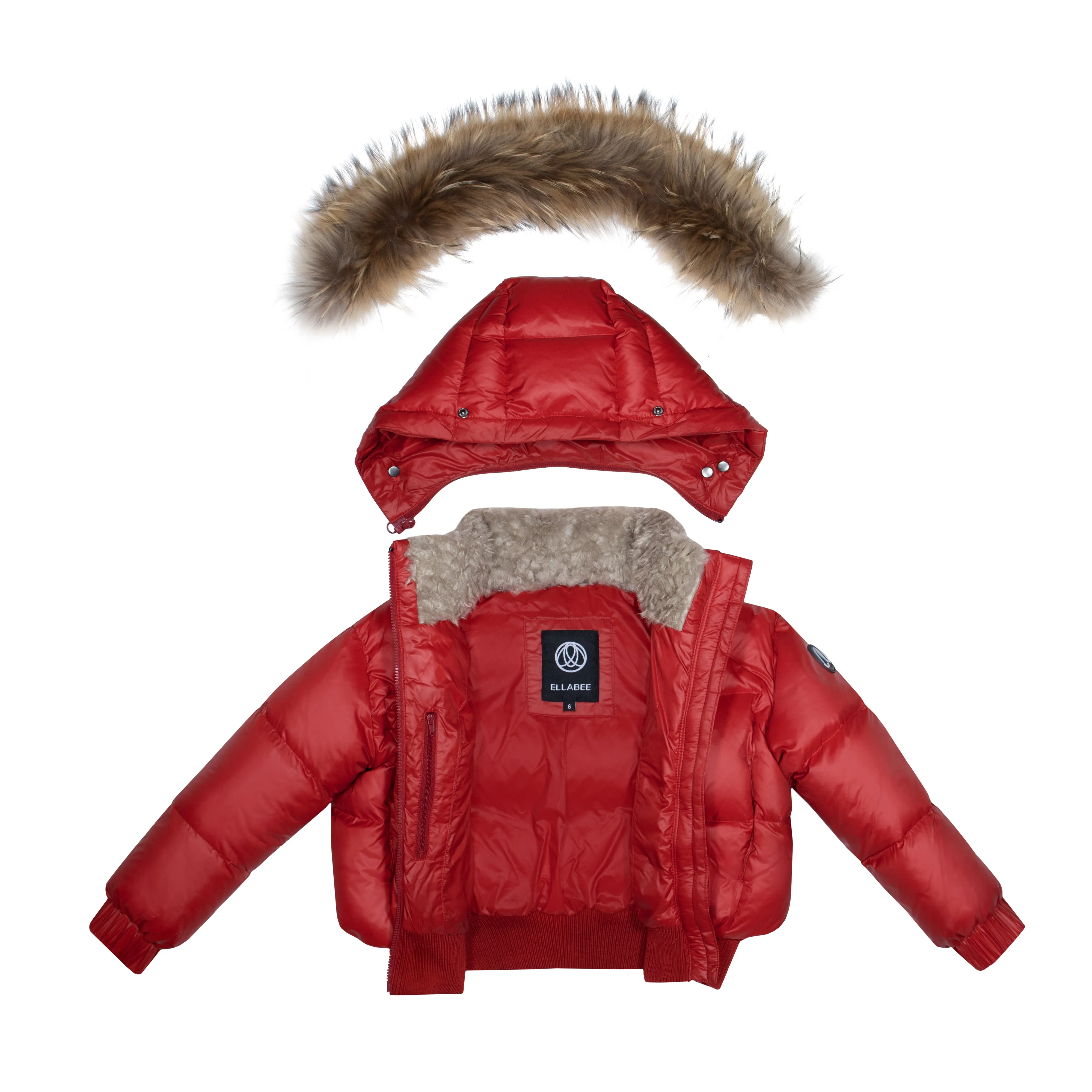 Ellabee Shearling Collar Bomber in Red
