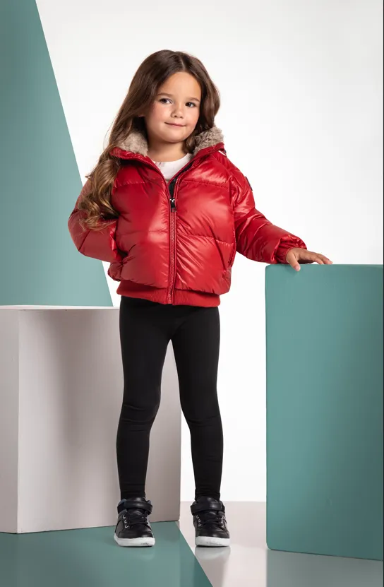 Ellabee Shearling Collar Bomber in Red