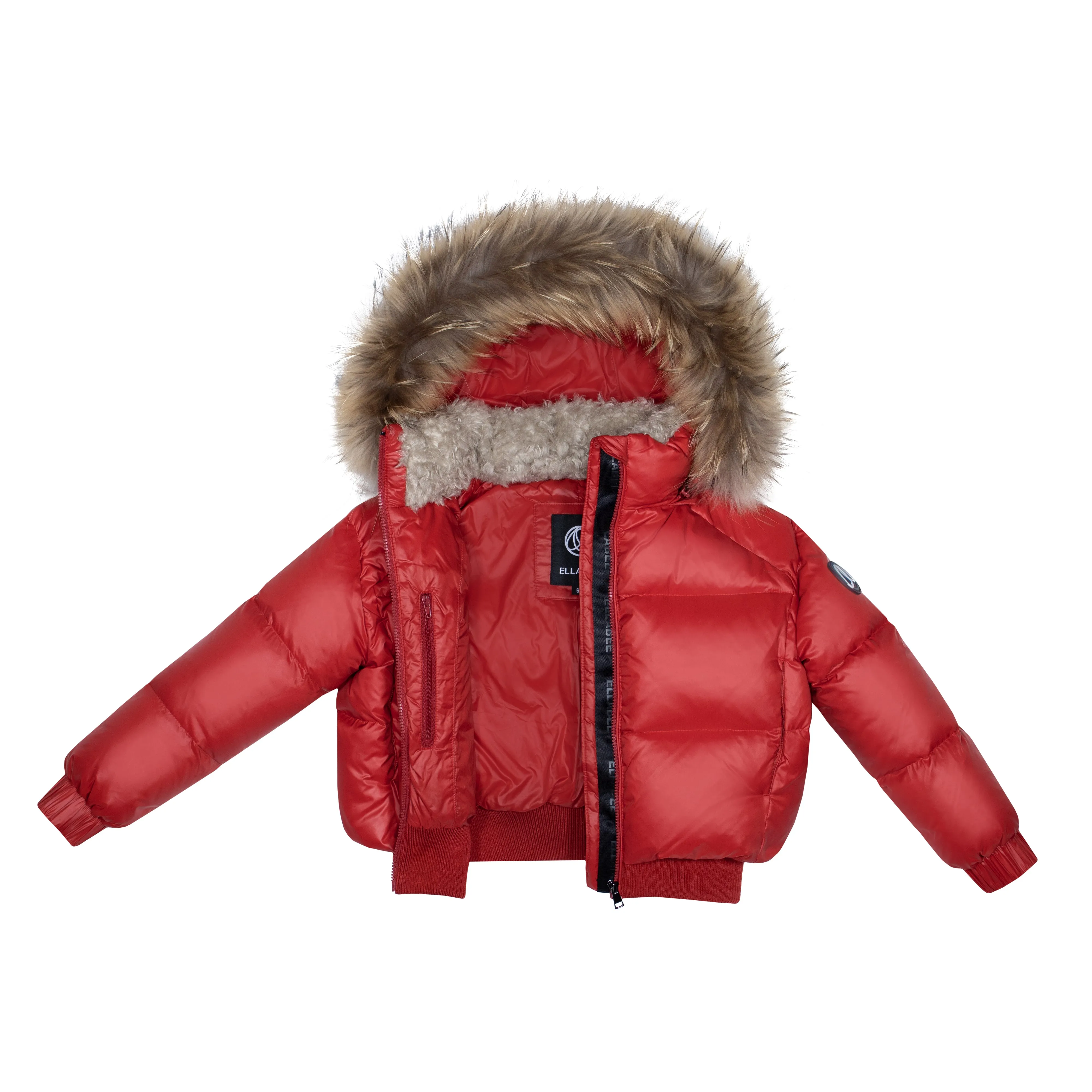Ellabee Shearling Collar Bomber in Red