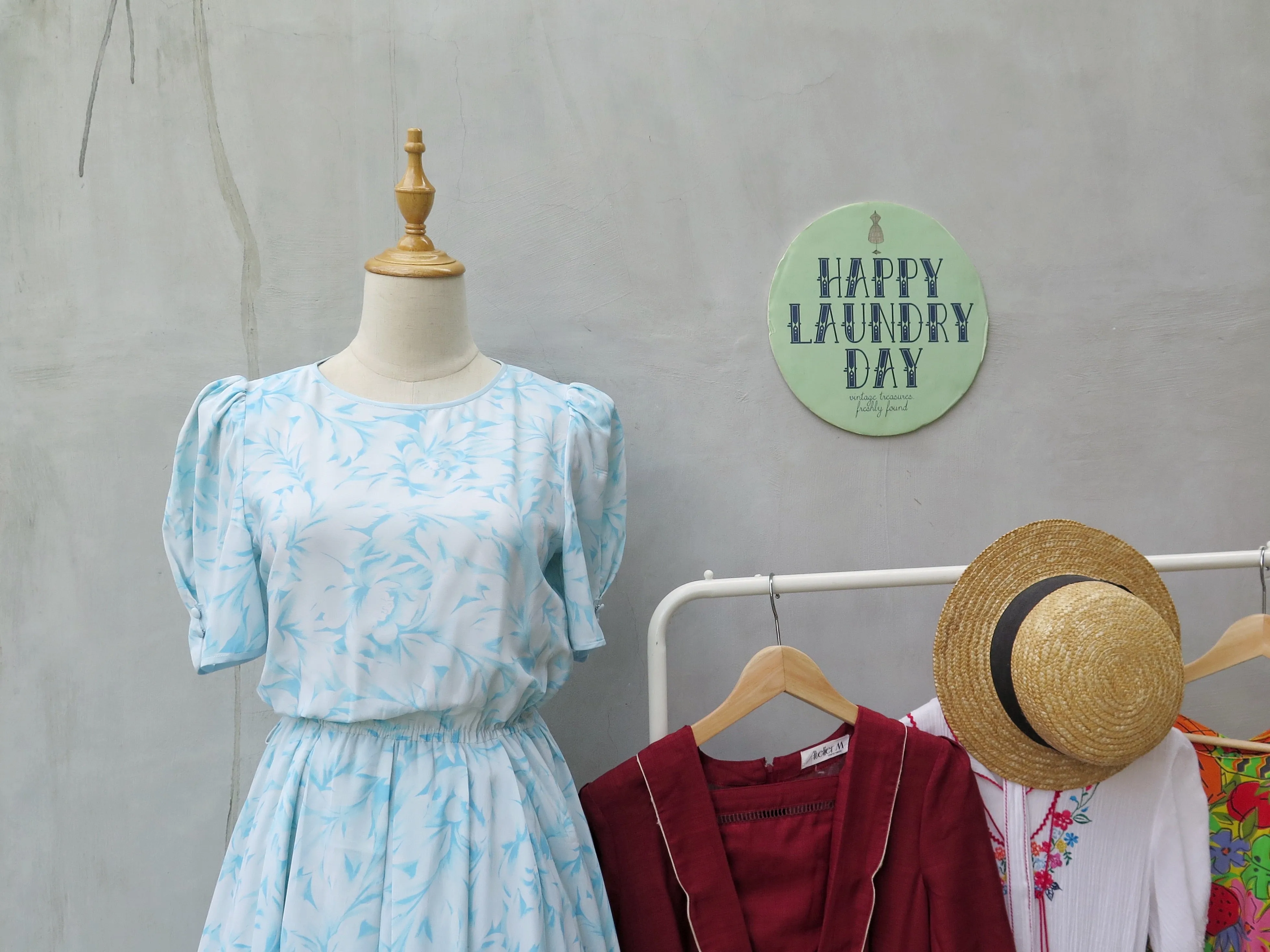 Elsa | Vintage 1950s 1969s Ethereal light blue rose print chiffon dress