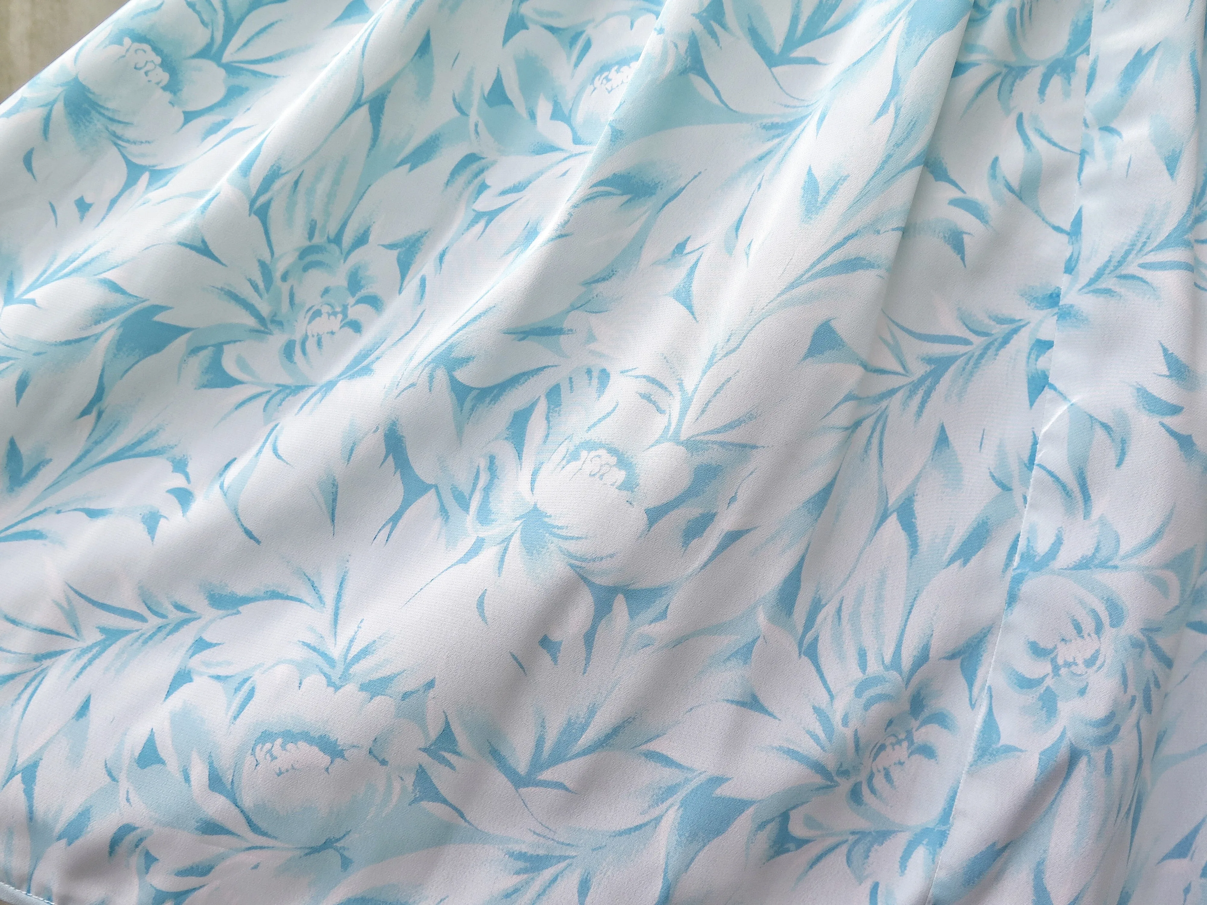 Elsa | Vintage 1950s 1969s Ethereal light blue rose print chiffon dress
