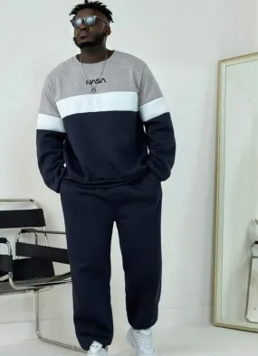 Extended sizes men colorblock & letter graphic sweatshirt & sweatpants