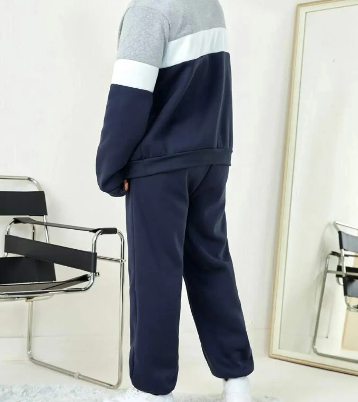 Extended sizes men colorblock & letter graphic sweatshirt & sweatpants