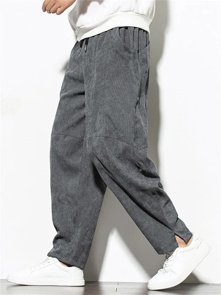 Fashion Solid Color Drawstring Corduroy Pants