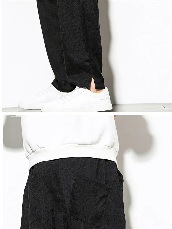Fashion Solid Color Drawstring Corduroy Pants