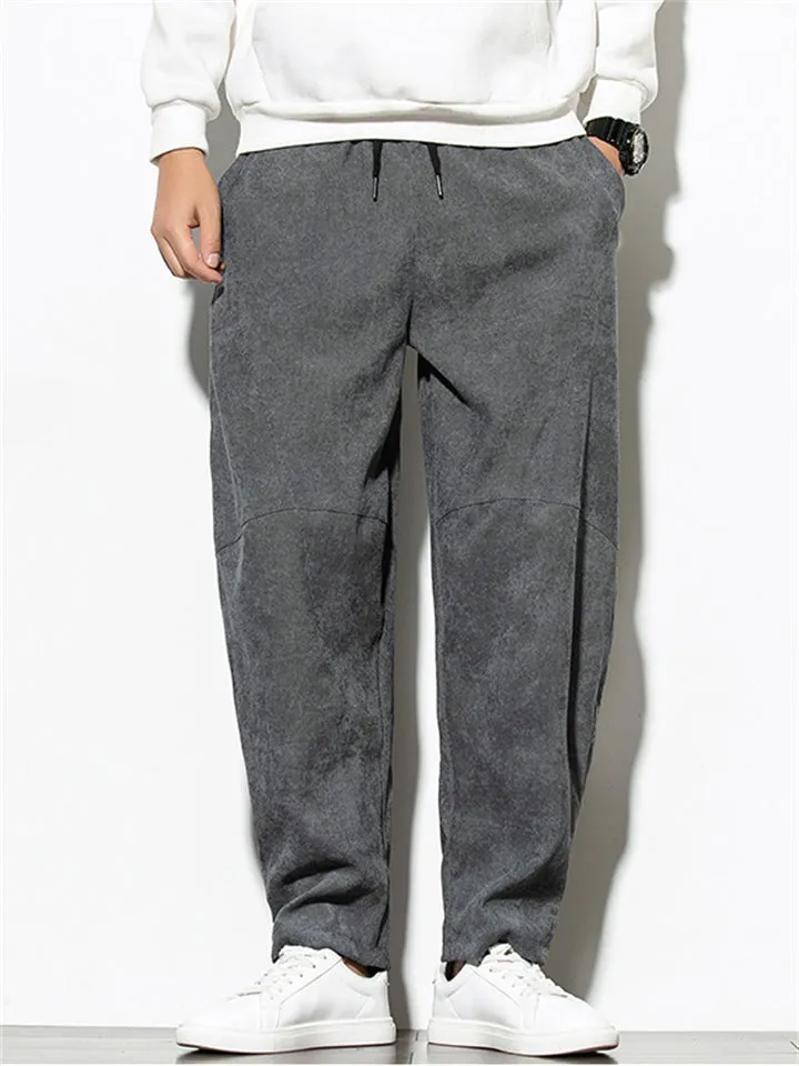 Fashion Solid Color Drawstring Corduroy Pants