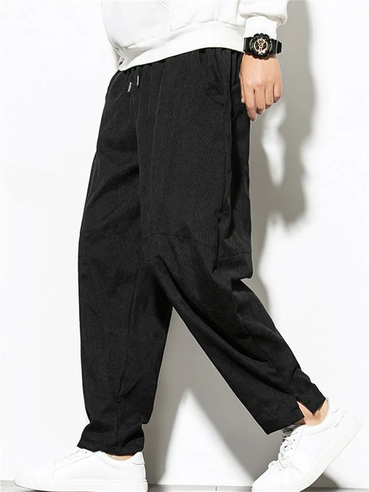 Fashion Solid Color Drawstring Corduroy Pants